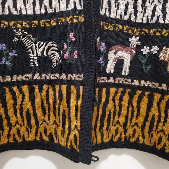 Vintage Ruby Cho Wool Blend Animal Print Embroidered Cardigan Small - Picture 6 of 9